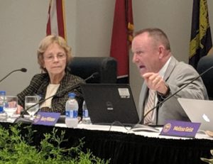 TTU Trustee Barry Wilmore (right) pleads his case in giving President Phil Oldham an additional bonus as Trustee Barbara Fleming (left) listens. The Board voted for a $60,000 bonus but could not pass a $105,000 proposal by Wilmore (Photo: Logan Weaver)