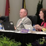 Melissa Geist (right) discusses a proposed bonus offered by Barry Wilmore (center) while Barbara Fleming (left) listens during TTU's Trustee meeting Tuesday. The Board voted against a $105,000 bonus for President Phil Oldham (Photo: Logan Weaver)