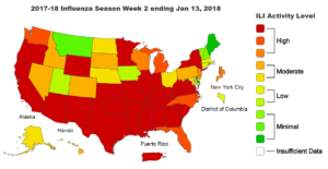 Influenza-like illness cases through Jan. 13, 2018 (Source: Center for Disease Control)